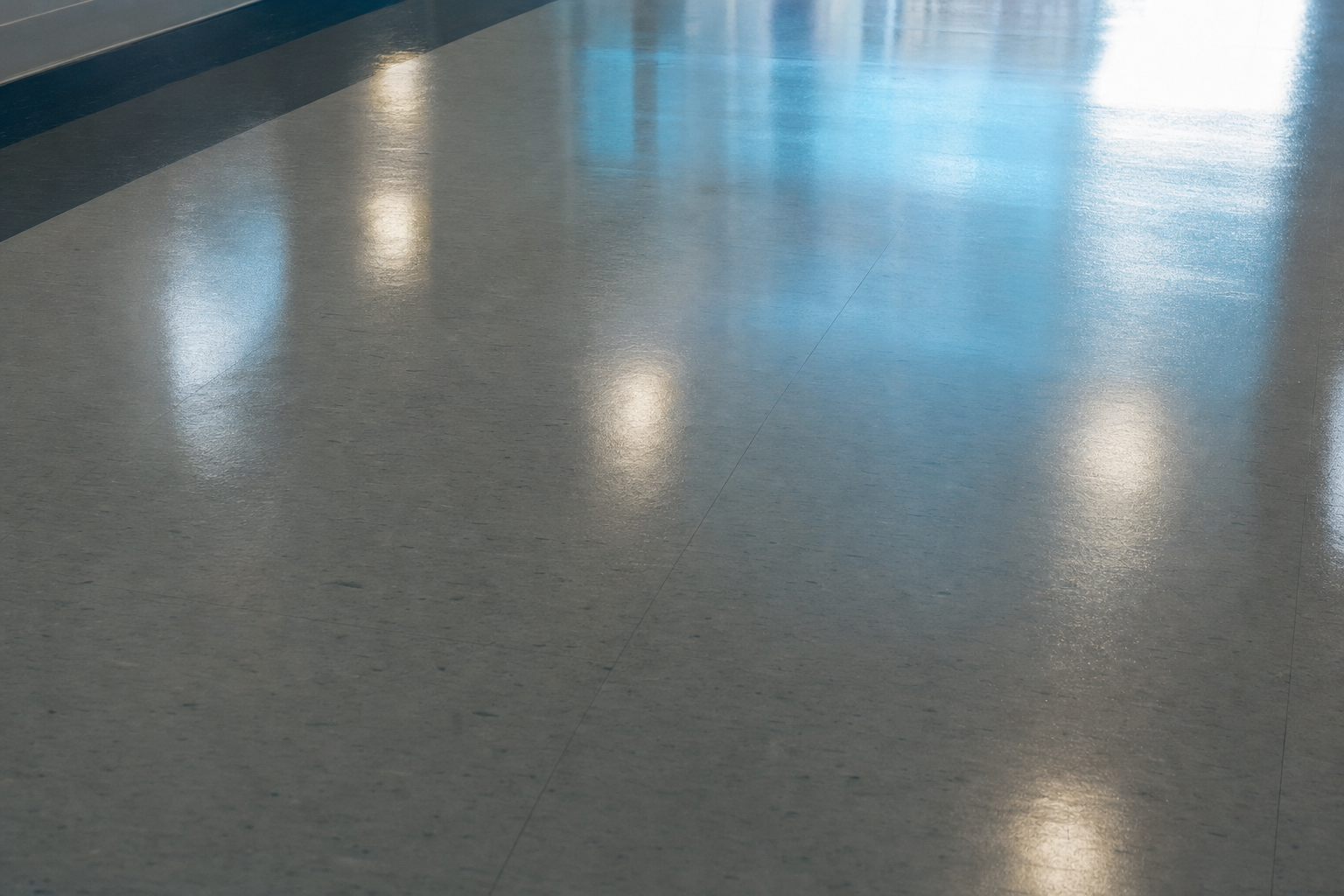 Freshly waxed reflective floor surface